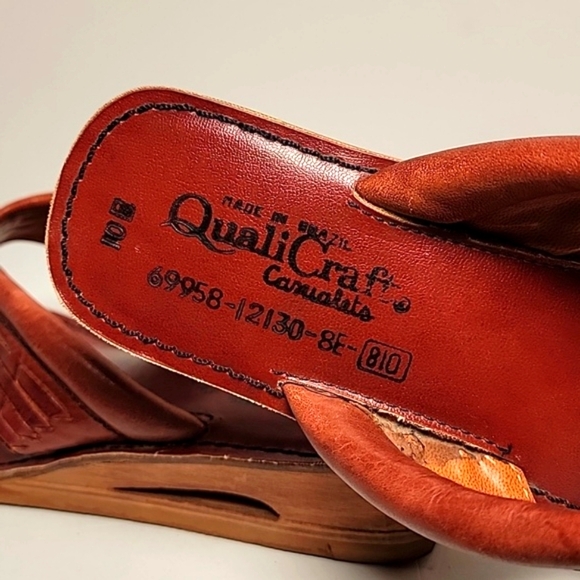 Vintage QualiCraft Brown Leather Wooden Flip Flop Thong Sandals Brazil 10 - Picture 12 of 13